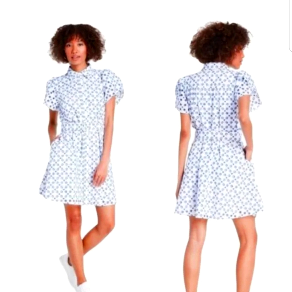 Women’s White Floral Mini Dress with Puff Sleeves